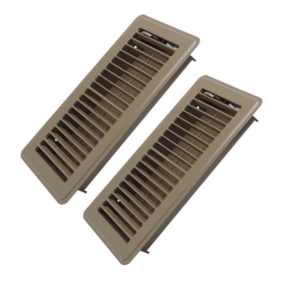 4" x 10" Floor Register 2 Pack - Heavy Duty Steel Walkable Floor Vents - Easy Adjust Air Supply Lever - Vent Covers for Home (Brown)
