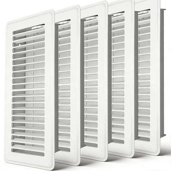 4" x 10" Floor Register -5Pack Floor Vent Covers, Heavy Duty Steel Walkable Floor Vents - Easy Adjust Air Supply Lever - Vent Covers for Home Floor Wall Ceiling (White)