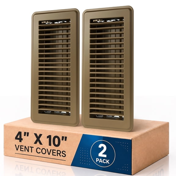 4" x 10" Floor Register Vent Covers 2 pack, Walkable Powder-Coated Metal Vent Covers with Adjustable Airflow, Curved Safe Edges for Floor/Wall, Brown