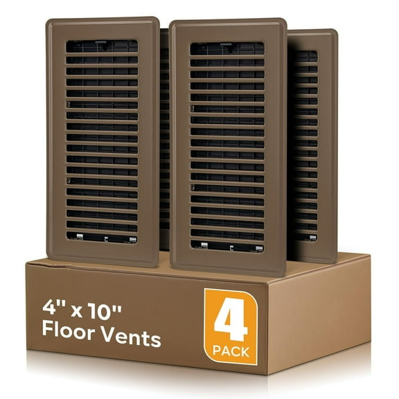 4" x 10" Floor Vent Covers Brown 4 Pack, Heavy Duty Walkable Vent Covers for Home Floor, Premium Finish, Brown