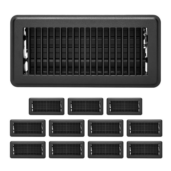 4 x 10 Inch 12 Pack Heavy Duty Walkable Iron Floor Register Vent Grille with Adjustable Metal Damper Rust Proof Air Deflector for Home Office Black
