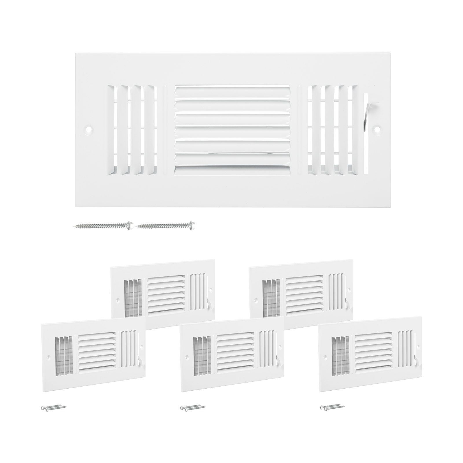 4 x 10 Inch 6 Pack Floor Registers HVAC 3 Direction Iron Vent Grilles Rustproof Anti Peeling Adjustable Air Vents Deflector with Metal Damper for Home Office Wall Ceiling White