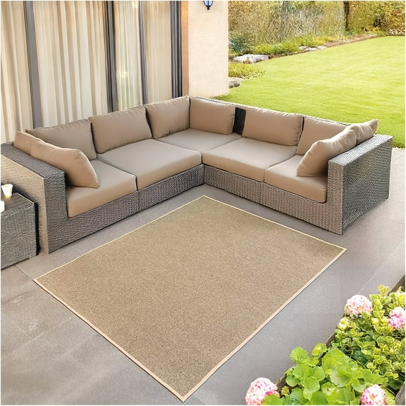 Koeckritz Rugs 4' x 10' Premium Ribbed Indoor/Outdoor Area Rug Quick Dry, Lightweight, Taupe