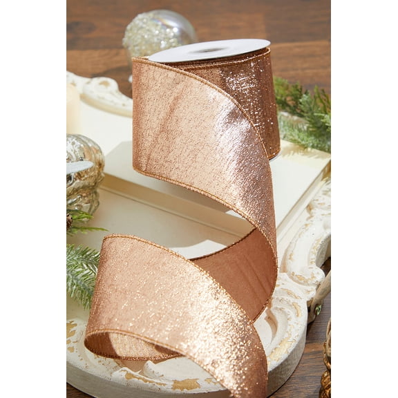 4” x 10 Yard Rose Gold Aurora Jacquard Tissue Back Ribbon