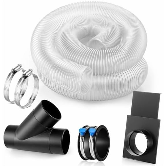 4 in x 10 ft Dust Collection Hose with 4 Inch Y Fitting, 4 Inch Blast Gate with Flex Cuff with 2 Steel Thumbscrew Clamps and 2 Steel Hose Clamps for 4 Dust Collection Fittings Woodshop Vacuum System