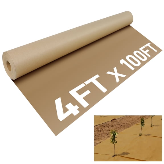 4 x 100 Ft Biodegradable Weed Barrier, Garden Paper Landscape Fabric for Weed Control, Thick Mulch Roll Weed Blocker Mat for Lawn and Flower Beds
