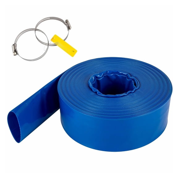 4" x 105' Discharge Hose PVC Flat Hose Heavy Duty Backwash Drain Hose with Clamps Weatherproof Pool & Water Transfer