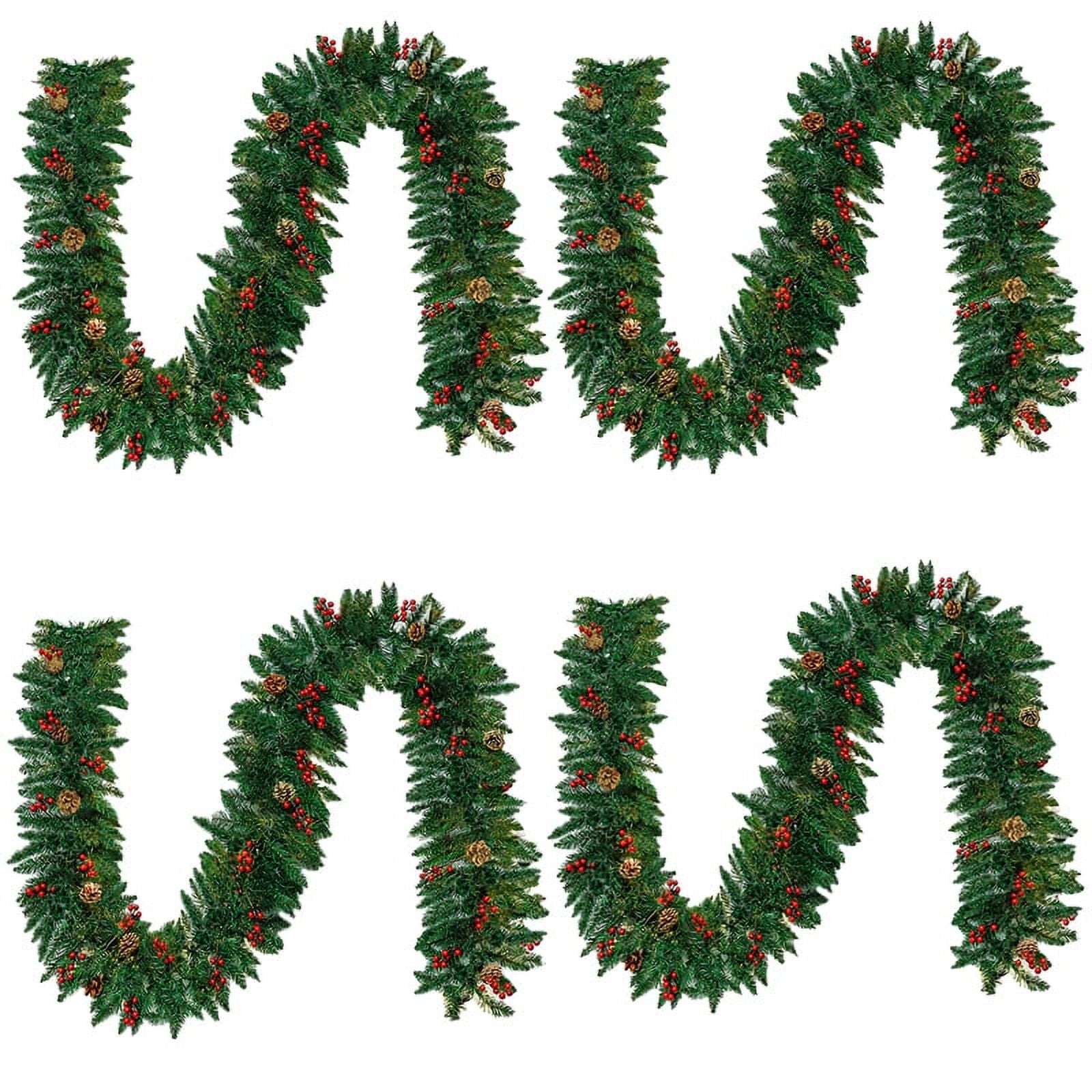 4 x 10FT Christmas Garland Artificial Pine Cone Garland with Red