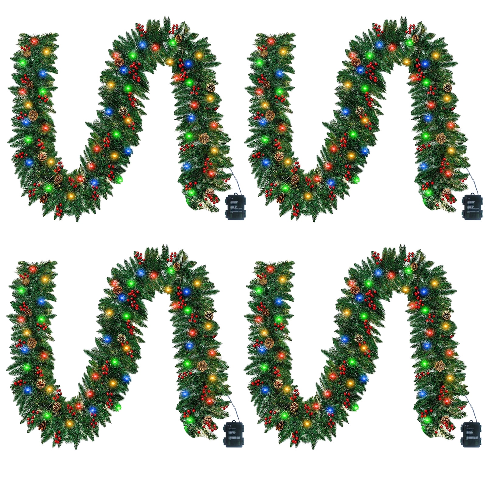 4 x 10FT Christmas Garland with LED Colorful Lights Prelit Waterproof String Light with Remote