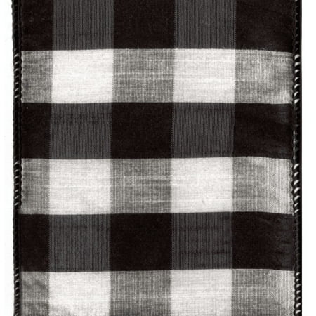 4" x 10yd Bono Wired Edge Ribbon-Black and White Check222212