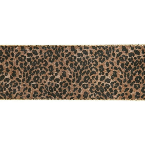 Vickerman 4" Leopard Gold Back Christmas and Craft Ribbon. 4" x 10 Yards in Length Wire Edged to allow Bending and Shaping.