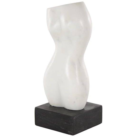 4" x 11" White Marble Abstract Female Form Woman Sculpture with Black Block Base, by DecMode