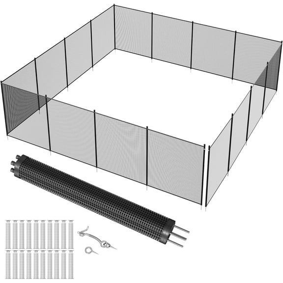 4 x 12 FT Swimming Pool Fence, Heavy-Duty Mesh Safety Barrier with Stainless Steel Poles, Removable Pool Fencing for Inground/Above Ground Pools