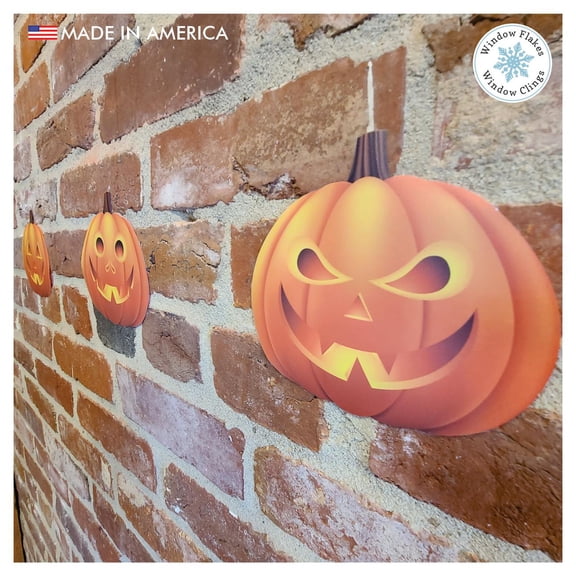 4 x 12" Large Pumpkin Fall Decals. Clings to Walls, Wallpaper, Brick, Glass. No Adhesive. Recyclable.