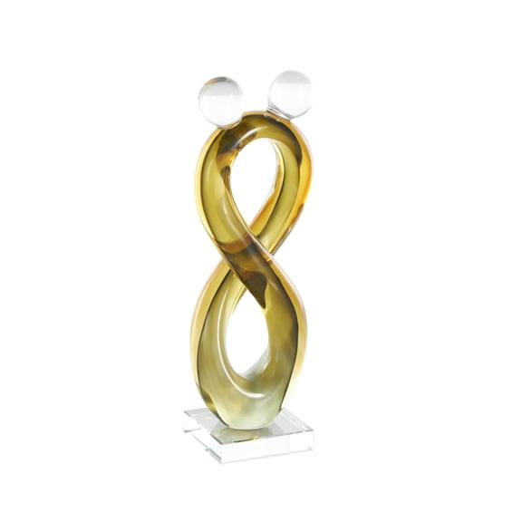 4" x 12" Orange Glass Infinity Abstract Sculpture with 2 Small Orbs, by DecMode