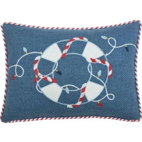 4 x 13 x 18 in. Blue Red & White Coastal Christmas Throw Pillow