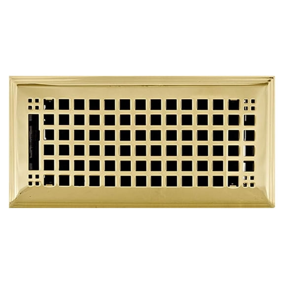 4" x 14" (5.875" x 15.75" Overall) Polished Brass (Plated) Mission Register with Damper (HVAC Vent Cover)
