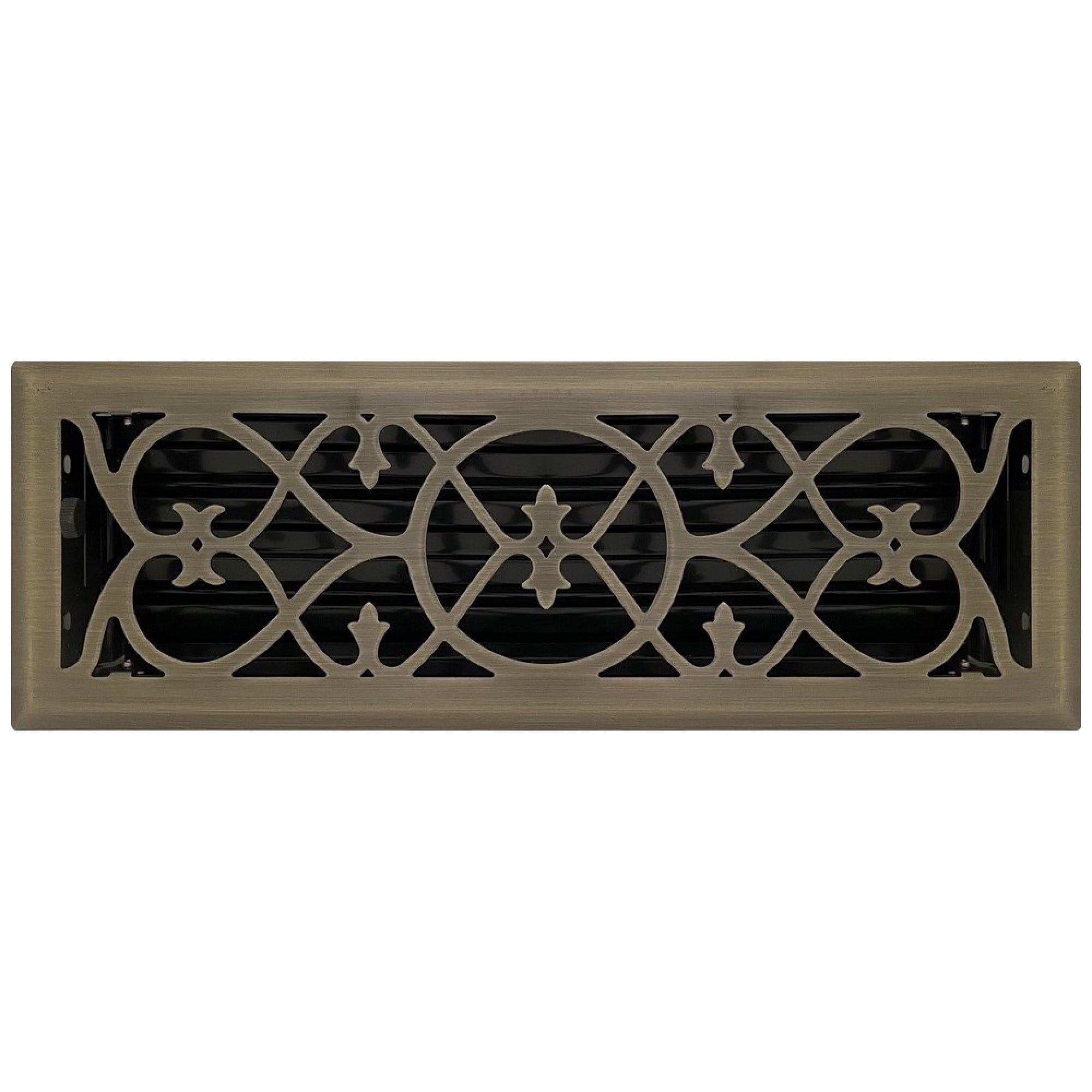 4" x 14" Antique Brass Victorian Style Floor Register - Decorative Vent Cover