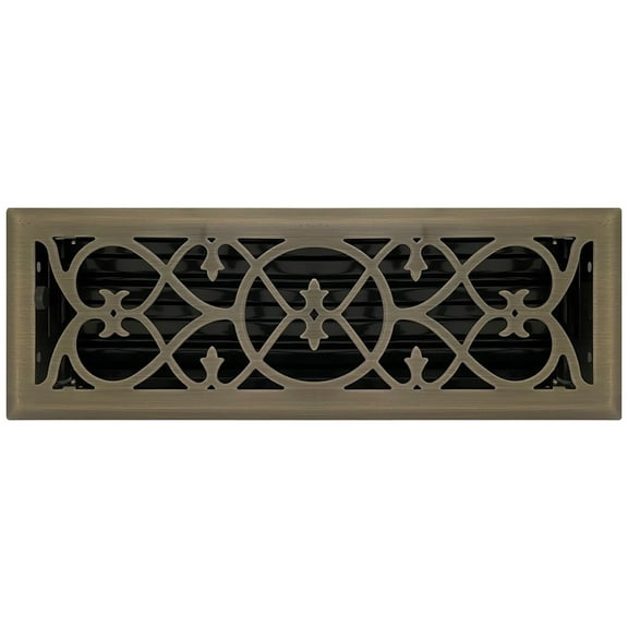 4" x 14" Antique Brass Victorian Style Floor Register - Decorative Vent Cover
