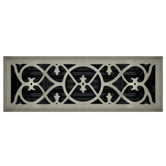 4" x 14" Brushed Nickel Victorian Style Floor Register - Decorative Vent Cover