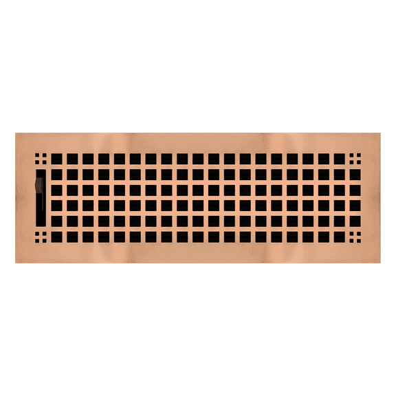 4" x 14" Copper Plated Rockwell Style Floor Register - Decorative Vent Cover