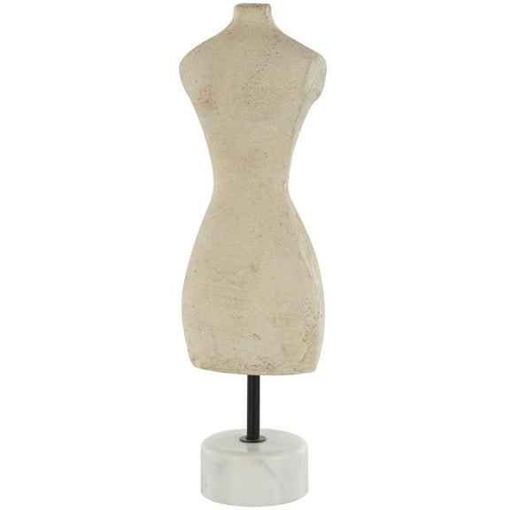 4" x 14" Cream Paper Mache Antique Style Female Form Statue Woman Sculpture with White Marble Base, by DecMode