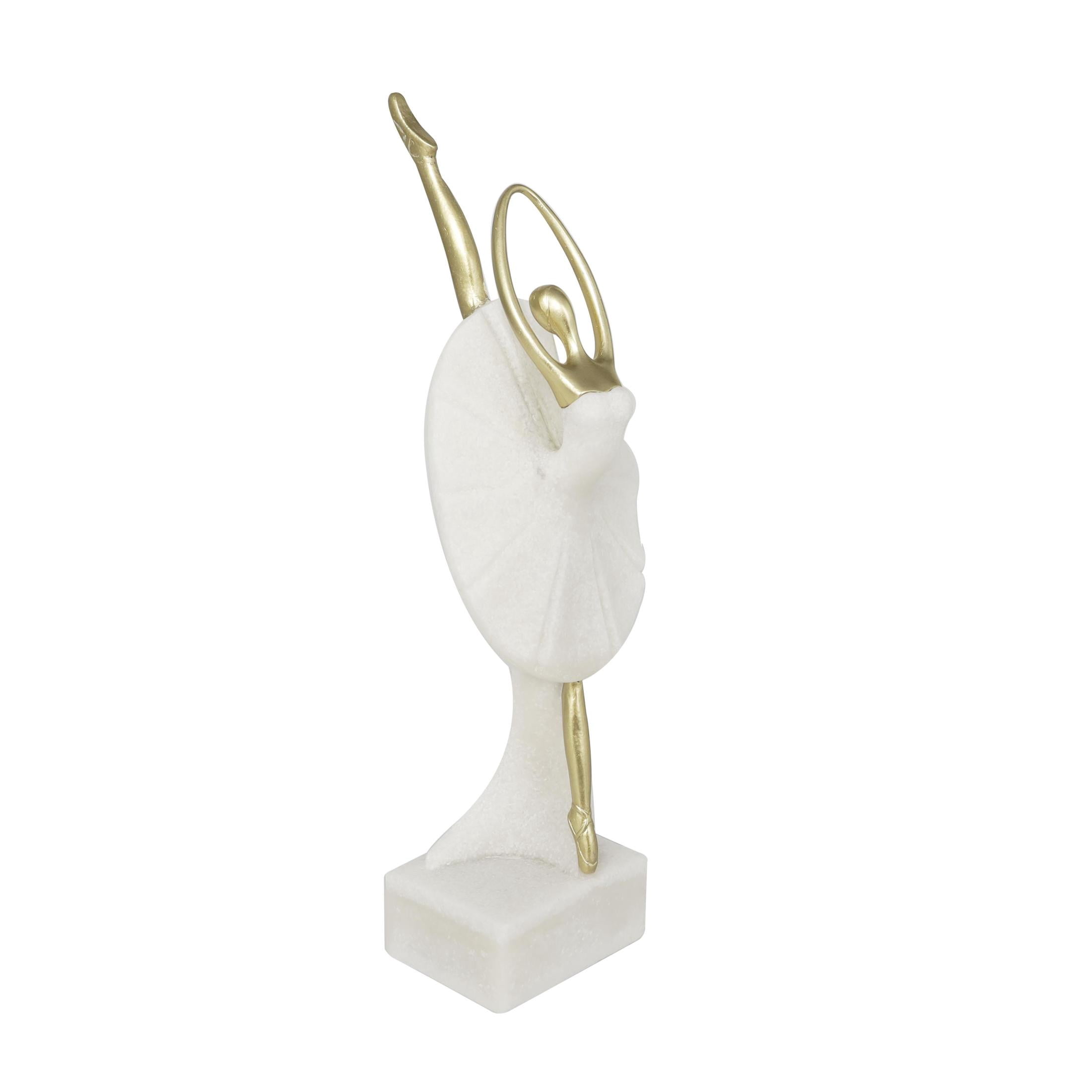 4" x 14" Cream Polystone Ballet Dancer Sculpture with Gold Accents, by DecMode