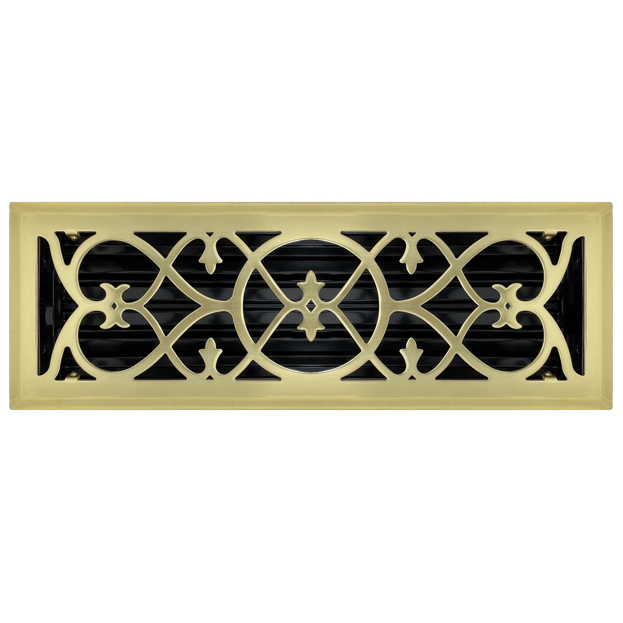 4" x 14" Polished Brass Victorian Style Floor Register - Decorative Vent Cover