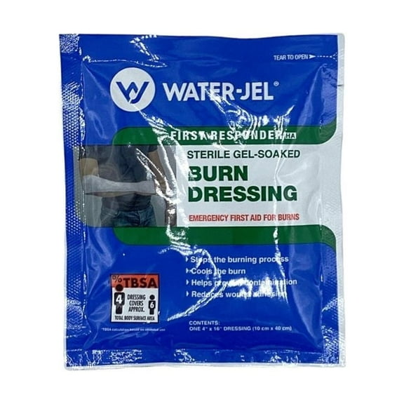 WaterJel Non-Adherent Dressing, Emergency First Aid for Burns, Burn Dressing Sterile Gel-Soaked, 4" x 16" Dressing, Stop Buring Process, Cools Burn and Relieve Pain, Prevent Contamination - 5 Packets