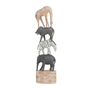 4" x 16" Multi Colored Polystone Safari Animals Sculpture, by DecMode