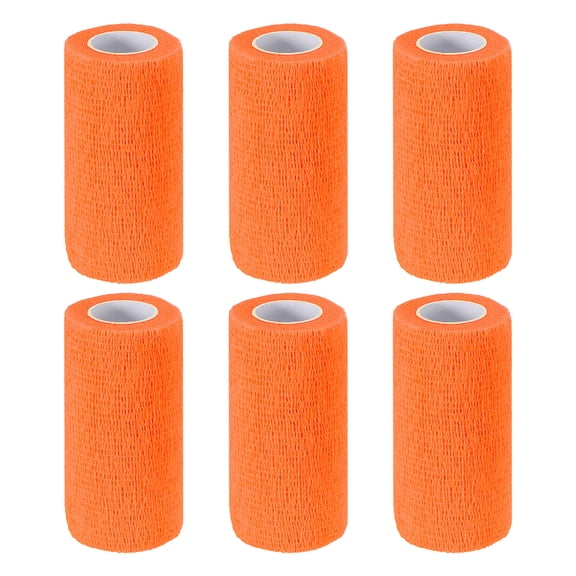 4" x 177" 6 Pcs Self Adhesive Bandage Wrap Elastic Self Tape Sport Bright Orange