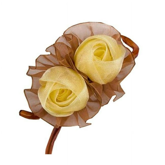 4 x 2.3 in. Double-Rose Hair Styling Tool Barrette & Ponytail Holder Hair Clip, Yellow