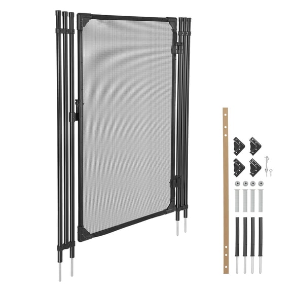 4 x 2.5 ft Inground Pool Fence Gate Outdoor Security Fencing Door Kit with Metal Latch 352 gsm Teslin PVC Mesh Round Tube Lockable Easy Installation Black