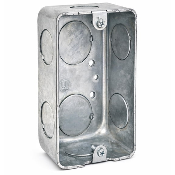 4 x 2 Inch Single-Gang Deep Metal Handy Electrical Box, 2-1/8" Depth, Welded Steel, 3/4" Knockouts,<br>Surface Mount Utility Box
