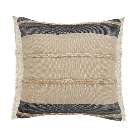 4 x 20 x 20 in. Black Striped Zippered Jute Throw Pillow