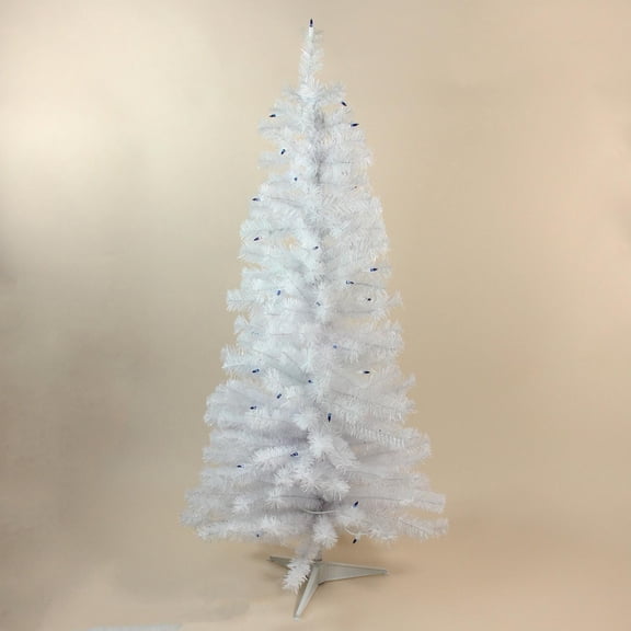 4' x 23.25" Pre-Lit White Flat-Round Tips Wrapped Artificial Christmas Tree - Blue Lights