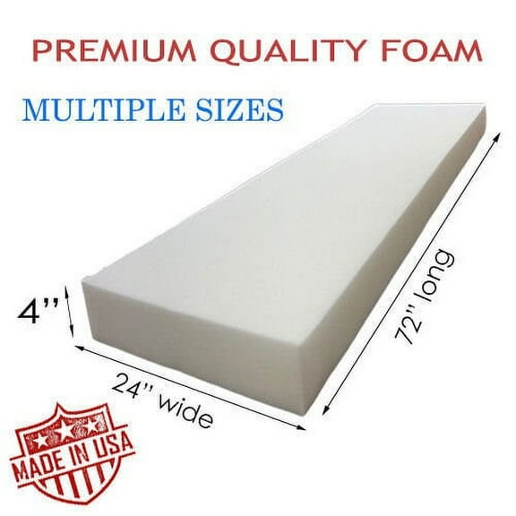 4" x 24" x 72" Medium Density Upholstery Seat Foam Cushion Replacement, Home, Auto, Crafts Etc - Made in USA FREE SHIPPING