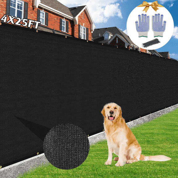 4' x 25' Privacy Screen Fence 180 GSM Heavy Duty 90% Blockage Windscreen Mesh Shade Net Cover for Wall Garden Yard Chain Link Fence Privacy with Gloves & Zip Ties (Black)