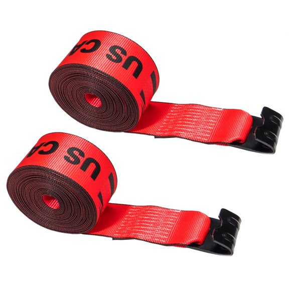 4" x 27' Red Winch Strap with Flat Hook - 2 Pack