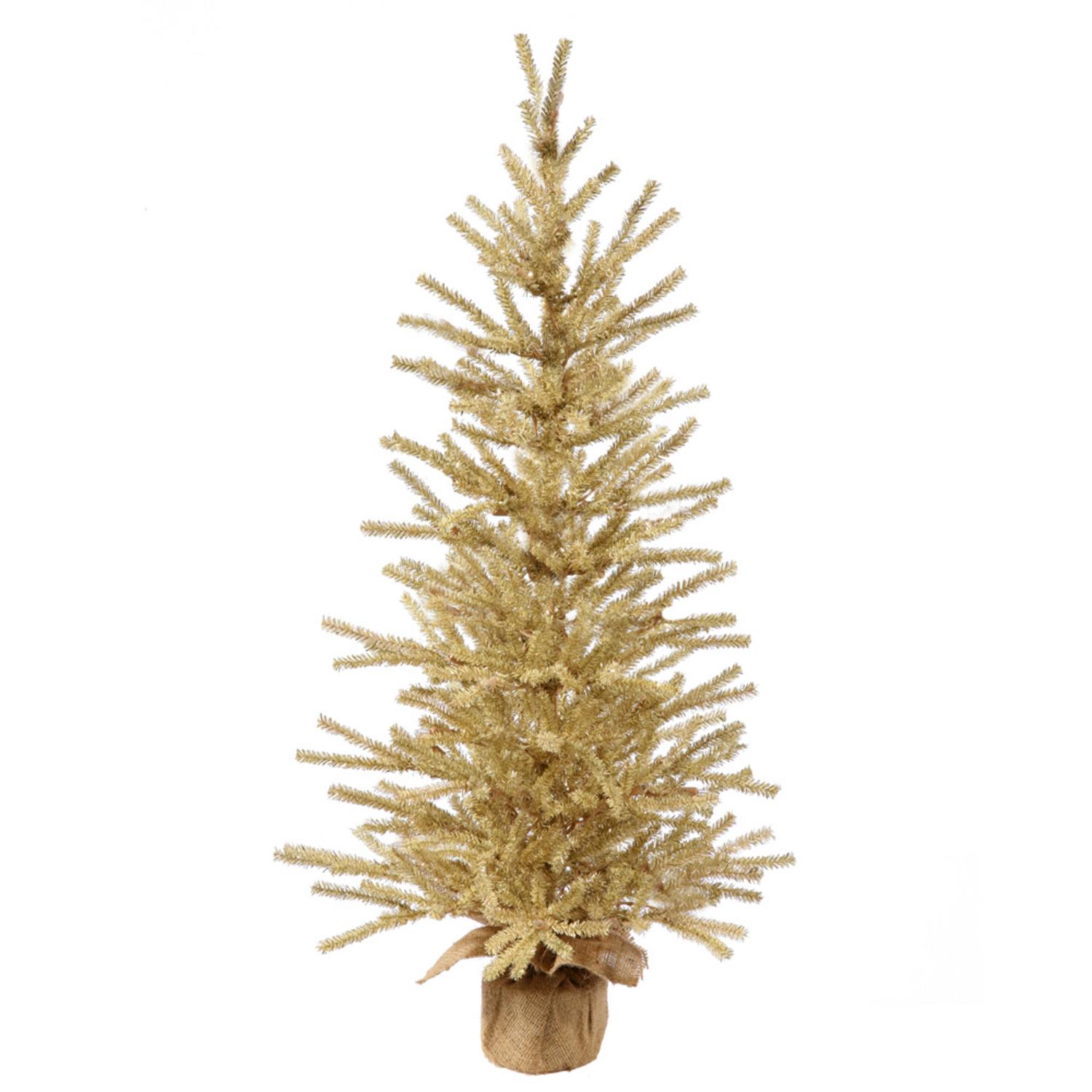 4' x 28" Champagne Gold Tinsel Artificial Christmas Tree in Burlap Base Unlit