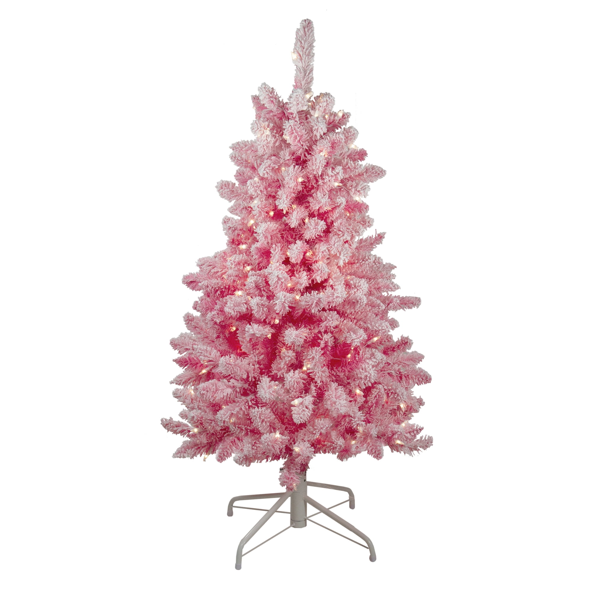 4' x 29" Pink PreLit Flocked Artificial Christmas Tree Clear Lights