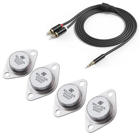 4 x 2N3055 15A 60V NPN Audio Power Transistor TO-3 with Jack 3.5mm to 2 RCA Audio Cable 1m