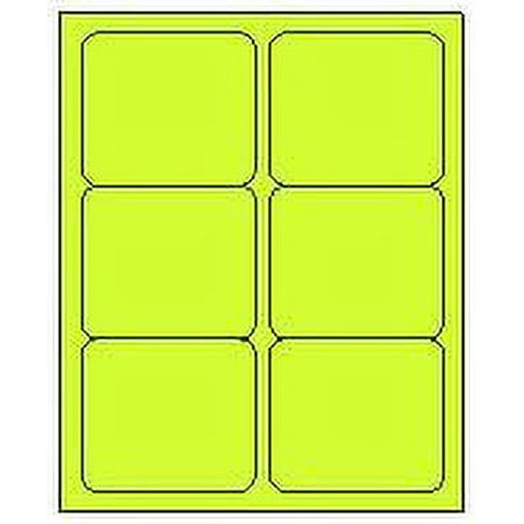 4" x 3 1/3" Chartreuse Fluorescent Labels for Laser / Inkjet Printers, 6 Labels Per Sheet (8.5" x 11") - Pack of 100 Sheets (600 Labels)