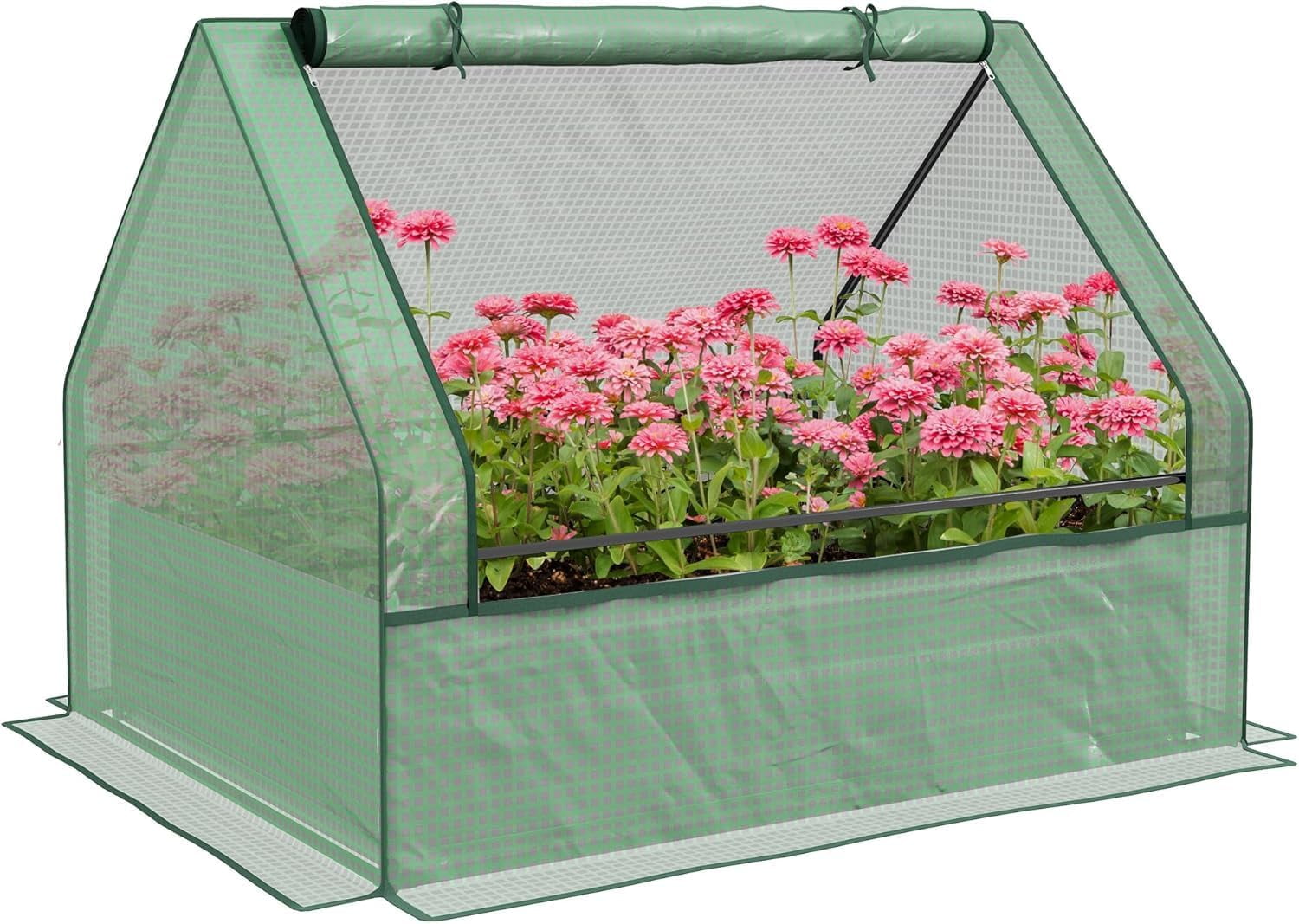 4 x 3 x 1ft Green and Silver Metal Raised Garden Bed with PE Cover