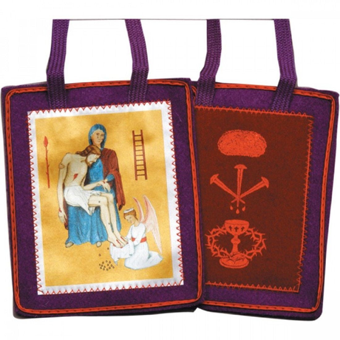 Purple Religious Scapular with Blessing and Protection Symbols