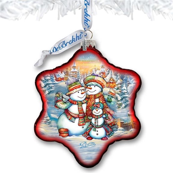 4 x 3.5 in. Cheerful Snowmen Snowflake Glass Ornament Christmas Santa Snowman Decor