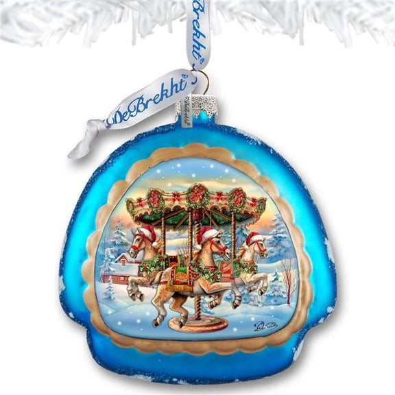 4 x 3.5 in. Christmas Carousel Rainbow Glass Ornament Christmas Decor