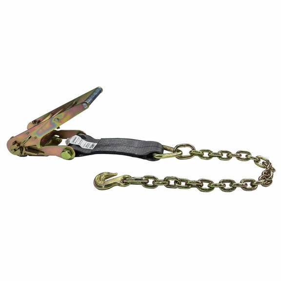 US Cargo Control BlackLine Ratchet Strap With Chain Extension, 4 Inch Wide X 3.75 Foot Long, 30 Inch Grade 70 Chain Extension, Strong and Durable