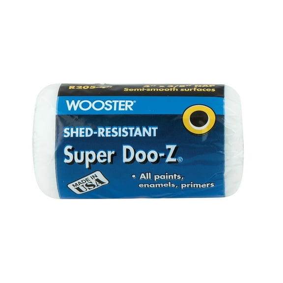 WOOSTER R205-4 Paint Roller Cover, 3/8 in Thick Nap, 4 in L, Fabric Cover, White