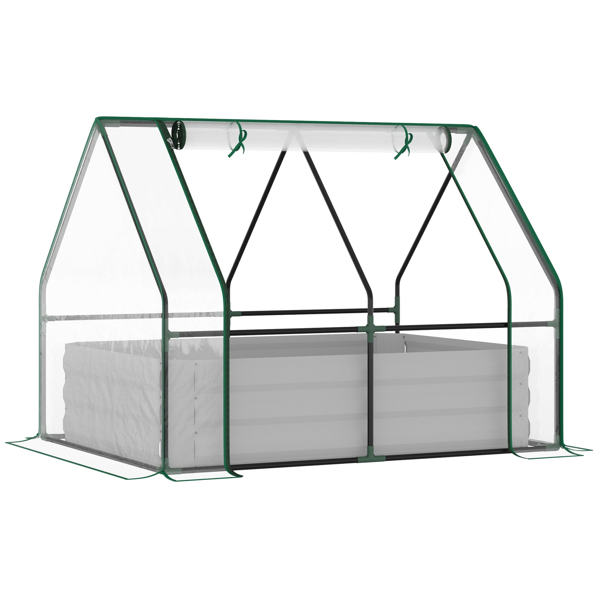 4' x 3' Galvanized Raised Garden Bed with PVC Greenhouse Cover, Outdoor Planter Box for Vegetables